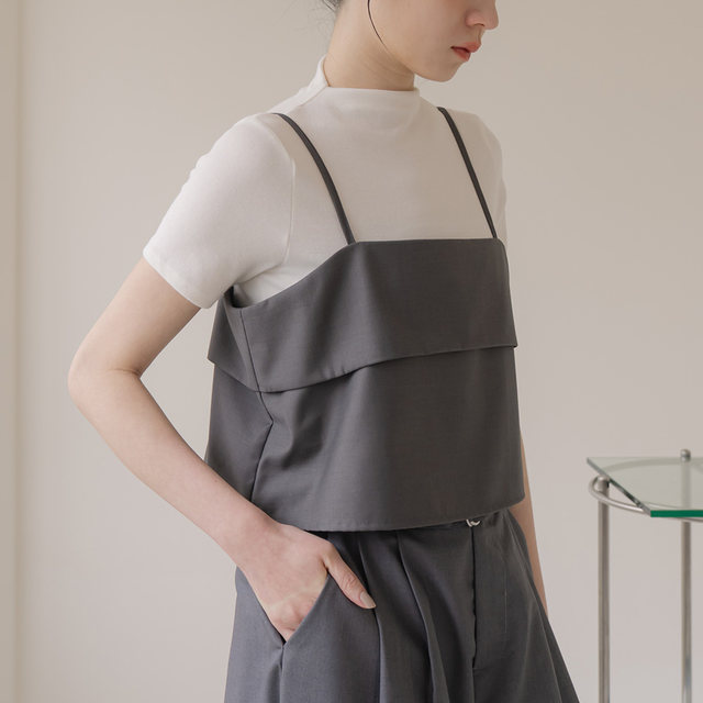 QUEENSHOP 2025 Autumn and Winter Women's Letty Short Shoulder Suit Blouse Vest - Gray 01098988