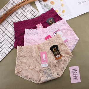 Color field panties female Modal graphene inhibitory stall sexy lace buttocks, hip high waist large size comfortable flesh -colored shorts