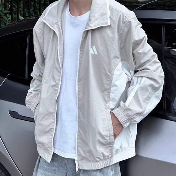
Adidas windbreaker men's spring new stand-up collar jacket top loose basketball baseball uniform American jacket