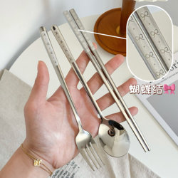High-Quality 316 Stainless Steel Portable Cutlery Set with Chopsticks and Spoon, Travel Three-Piece Set with Storage Box for Students