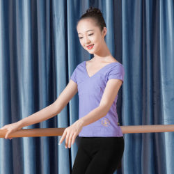 Red Dance Shoes, Dance Practice Clothes, Body-Shaping Tops for Women, Cotton V-Neck Short-Sleeved Ballet, Chinese Dance, Latin Gymnastics Clothes for Children