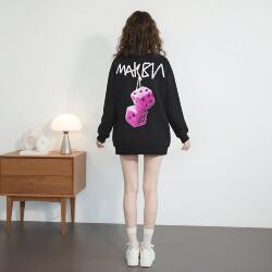 Dice Trendy Brand Fleece-Lined Waterproof Ski Jacket for Men and Women, Loose Round-Neck Sweatshirt, Dance Street Casual Oversized Thick Coat