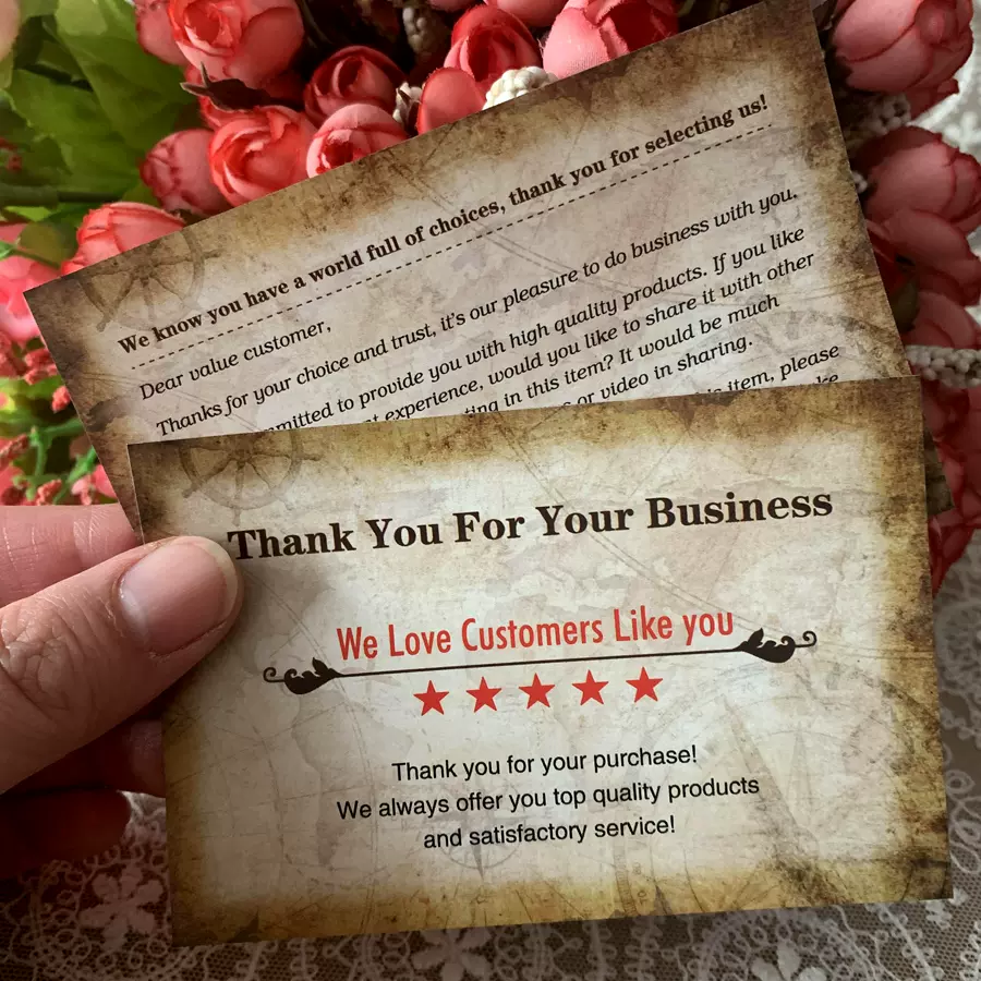 3跨境通用亚马逊虾皮英文售后卡外贸英语售后卡片复古风牛皮