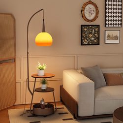 Trendy Vintage-Style Floor Lamp with a Retro Vibe, Sunset Yellow Decorative Lamp, Living Room Fishing Lamp