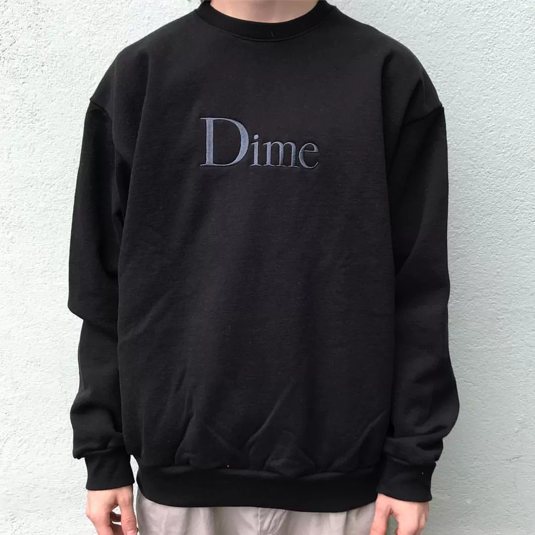 Dime Embroidered Crewneck 刺繡加絨長袖情侶中性風圓領厚棉T男女-Taobao