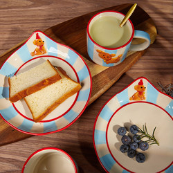 Cute Striped Hand-Painted Embossed Puppy Ceramic Coffee Cup Mug Breakfast Plate Gift Box Set Birthday Gift for Girls