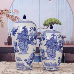 Hot-selling blue and white porcelain new Chinese style entrance ornaments ceramic vases living room floor-standing flower vases porcelain storage jars
