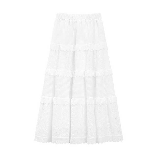 Lace lace white mid-length autumn and winter high-waisted A-line skirt sweet cake skirt for women new style
