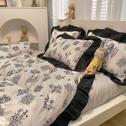 Black and white Hepburn bed sheets, quilt covers, quilt cores, pillow cores, four-piece set, six-piece bedding set, three-piece set