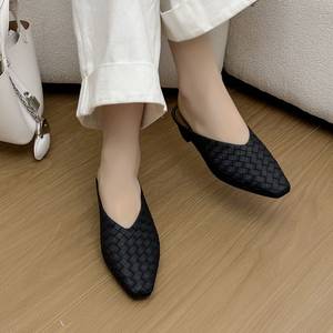 
French retro square toe thick heel single shoes for women 2026 spring new Mule shoes rhinestone Mary Jane shoes 3655 for her