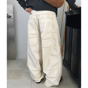 
ANAN Korea Dongdaemun purchasing agent large pocket loose wide leg pants casual design washed jeans long pants