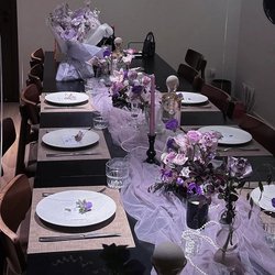 Company team building friends gathering for high-end atmosphere table decoration mesh curtain romantic French banquet table flag