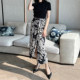 Double-layer mulberry silk skirt retro print romantic and elegant heavy silk asymmetric design slit skirt