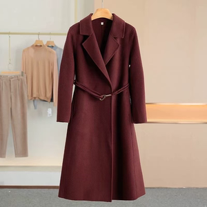 
S287 Autumn and winter new fashion temperament lace-up waist slimming mid-length double-sided woolen coat JT