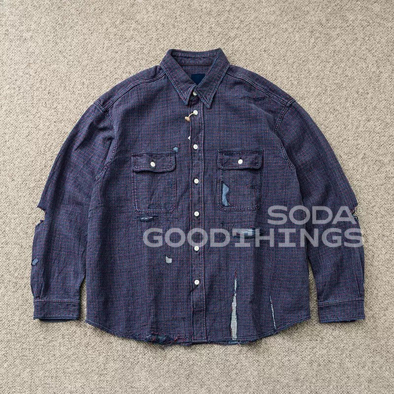 Soda現貨VISVIM GRAND RIVER L/S CRASH ICT破壞格子長袖襯衫-Taobao