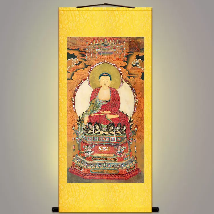 菩提達摩祖師畫像達摩一葦渡江佛像佛堂掛畫絲綢畫卷軸畫定製