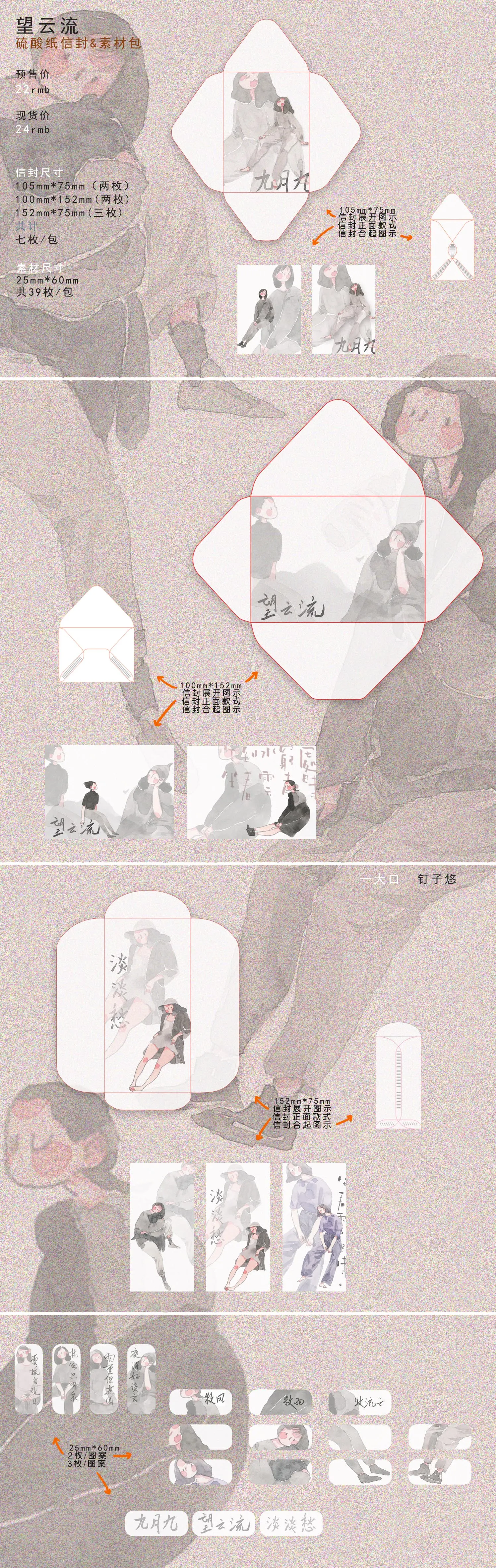 一大口十六弹钉子悠原创硫酸纸信封 素材包 望云流 7 39枚 包