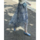 2025 spring and summer new A-line high waist mid-length retro tie-dye mesh pleated cake skirt for women