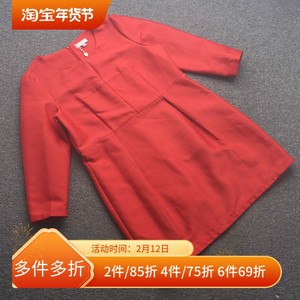 [芊]兰米特卖春秋新款女装大码气质纯色高腰圆领长袖短款连衣裙