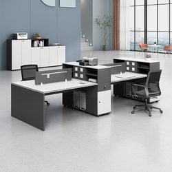 Simple Modern Staff Office Desk and Chair Set, 4 Double-Seater and 6-Person Office Staff Finance Computer Desk Cubicles