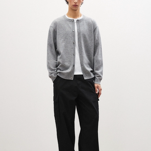 
atgawa minimalist style round neck knitted cardigan men's gray button slim versatile sweater jacket