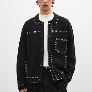 
atagawa Japanese retro topstitch cardigan knitted sweater jacket men and women trendy brand destroyed collar