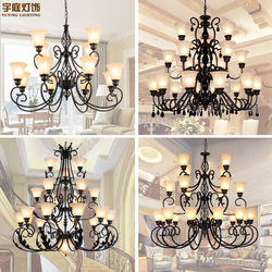 Staircase Chandelier, Villa Duplex Building Large Chandelier, Three-Story Nordic Lighting Fixtures, American Retro Iron Art, European-Style Living Room Lamp