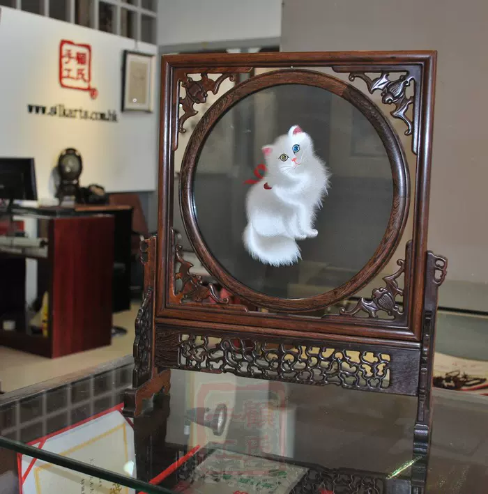 40*48顧氏手工蘇繡雙面繡波斯貓2絲工藝中國