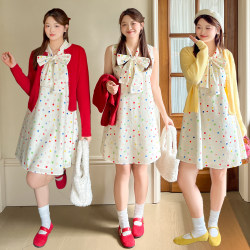 Plus size 100% women's autumn fat mm color jump series polka dot dress vest fresh tops to wear