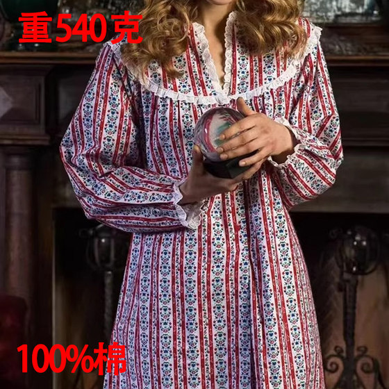
Extra long Nordic princess long-sleeved nightgown loose pure cotton flannel autumn and winter floral sweet can be worn outside pajamas lace