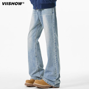 
VIISHOW micro-flare pants men's spring and autumn American high street cleanfit loose wide-leg straight jeans