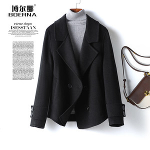 
Double-sided velvet coat for women short suit collar black Korean style spring and autumn new high-end woolen coat for small people
