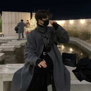 
Bishe autumn and winter long men's woolen coat Korean style trendy thickened windbreaker over knee wool coat new winter men's