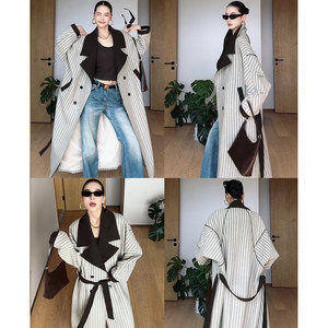 
CIZZLEMORE [Dream Back to Paris] British lapel woolen striped windbreaker jacket for women early autumn silhouette coat