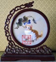 Finished Boutique Table Screen Suzhou Embroidery Double-sided Embroidery Ornaments Handmade Embroidery Gifts Kittens