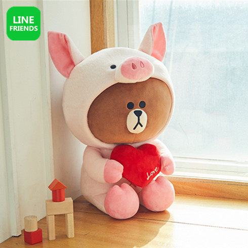 Line Friends - I Heart You Love Brown Bear White Bunny Rabbit Plush Toys - high quality Large