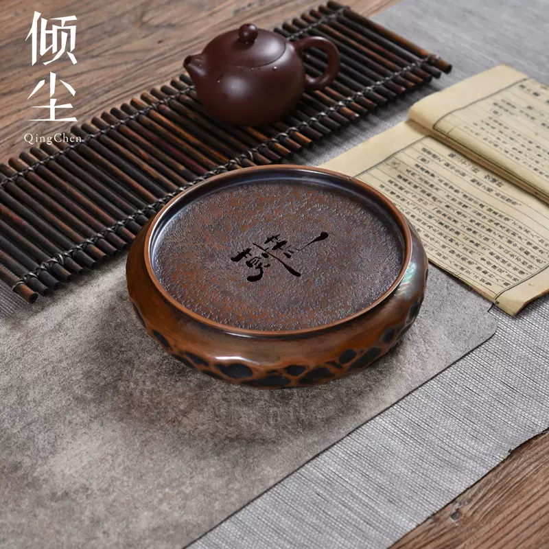莫慌紫铜壶承纯铜建水禅意一张铜打纯手工锤纹铜水盂茶台-Taobao Vietnam
