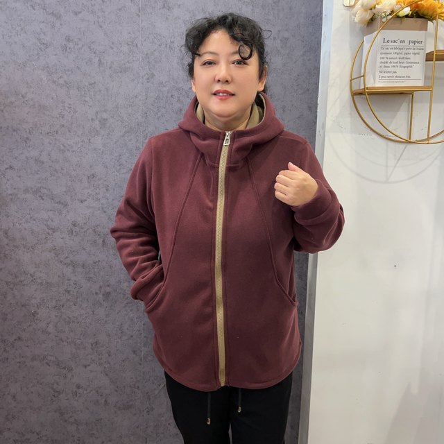 
Contrast color hooded double-sided oreo velvet cardigan jacket for women 2025 large size loose large size middle-aged and elderly mother's wear sweatshirt