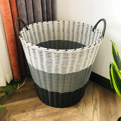 Dirty Clothes Basket, Plastic Rattan Woven Large-Capacity Storage Basket, Cylindrical Dirty Clothes Hamper, Extra-Large Woven Basket