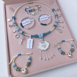 Baby Silver Jewelry Three-Piece Set, Pure Silver Bracelet, 999 Pure Silver, Kidsren's Baby Silver Necklace, Longevity Lock, Full Moon Gift