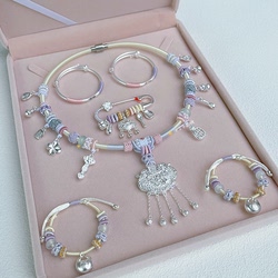 Baby Silver Jewelry Three-Piece Set Pure Silver Bracelet 999 Pure Silver Children's Baby Silver Necklace Longevity Lock Full Moon Gift