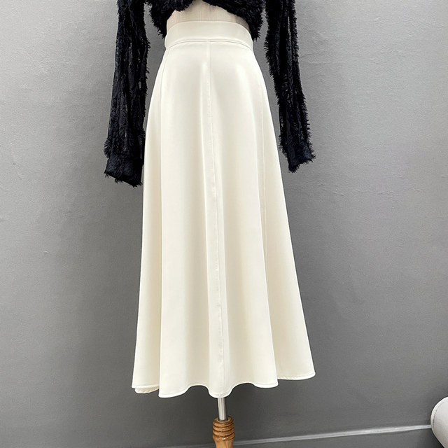 Spliced ​​skirt for women in spring and autumn zipper elastic large sway work temperament simple solid color umbrella skirt versatile midi skirt
