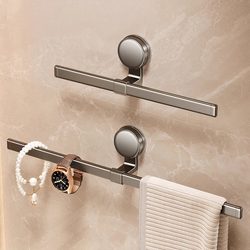 Muwai Suction Cup Bathroom Towel Rack, No-Drill Luxury Wall-Mounted Towel Bar, Single Rod Bathroom Storage Rack