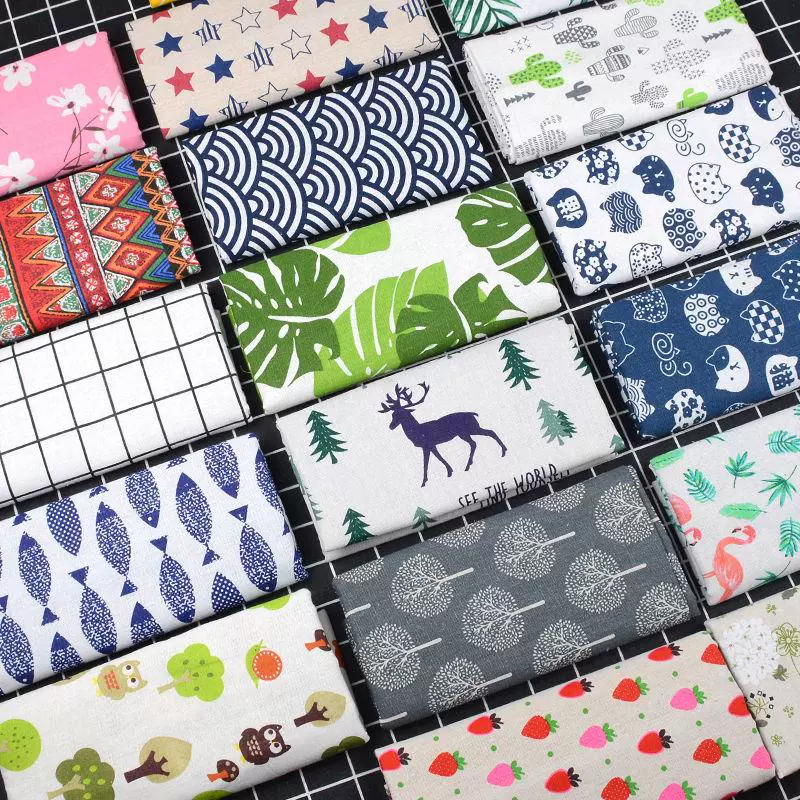 棉麻印花布料沙发亚麻小碎花布diy粗麻布头北欧窗帘