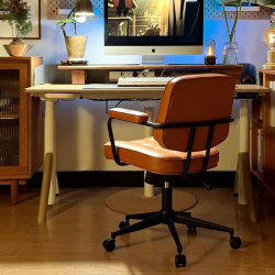 Lianfeng Alefye Office Chair Leather Backrest Home Desk Chair Study Computer Chair Retro Bedroom Swivel Chair
