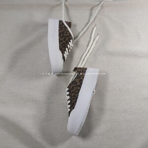 
Pure original! Very easy to wear! Fashionable heightening and slimming fashionable leopard print white shoes lace-up thick-soled canvas shoes for women