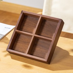 Cooking Tea Around the Stove, Arranging Dishes, Solid Wood Walnut-Colored Japanese Hot Pot Plate, Nine-Compartment Dinner Plate, Platter with Compartments, Snack and Dried Fruit Box