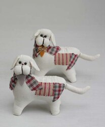Warm and Rustic Style Zakka Cotton and Linen Patchwork Wedding Couple Dog Figurines Decoration Gift Pair at Discount Price