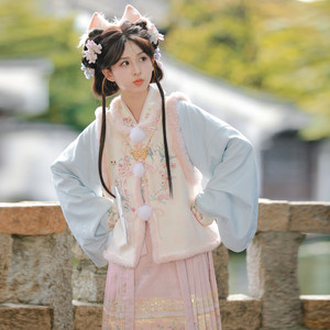 Mori female tribe's original national style exquisite embroidery vest and velvet collar shirt loose set two -piece winter women's clothing