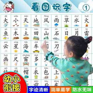 Children's baby looks at the picture literacy hanging map, the kindergarten children enlighten the early teaching of Chinese characters, Chinese characters, learning artifact wall stickers